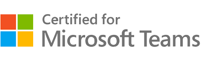 The logo of Certified for Microsoft Teams - with Microsoft's colorful, squared logo