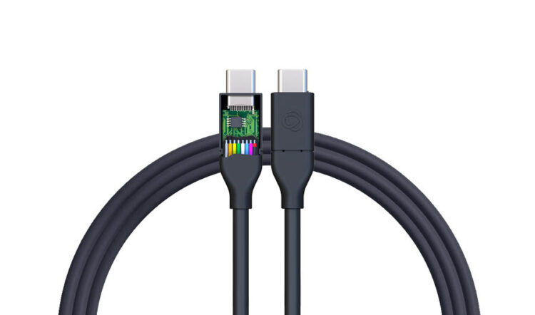 Two Kramer USB-C cables - one is closed, and the other is shown with its inner circuits